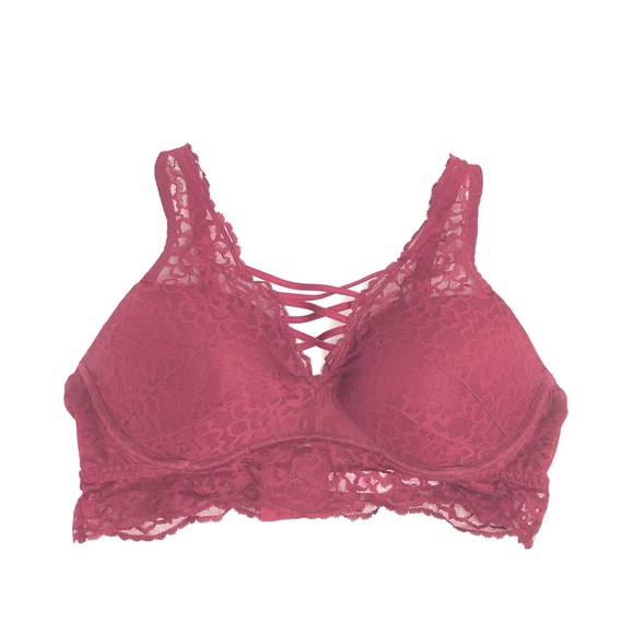 VS PINK Burgundy Lace Overlay Push Up Bralette Bra